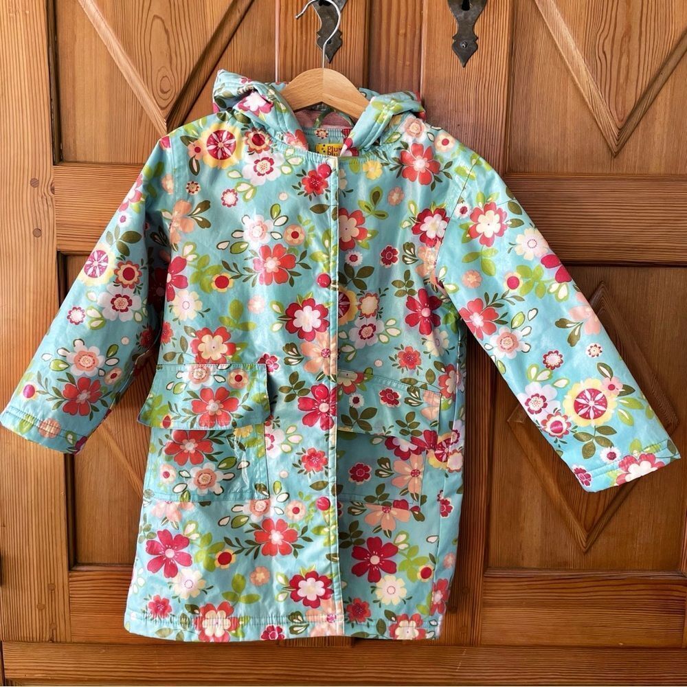 Pluie Pluie Girls Floral Raincoat Cotton Lined Pockets and Hood Button Up Sz 6